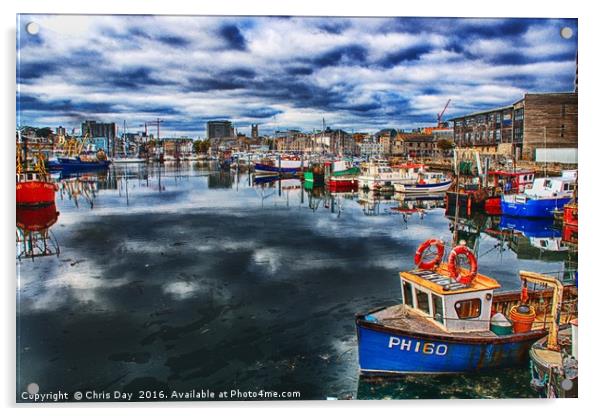 Sutton Harbour Plymouth Acrylic by Chris Day