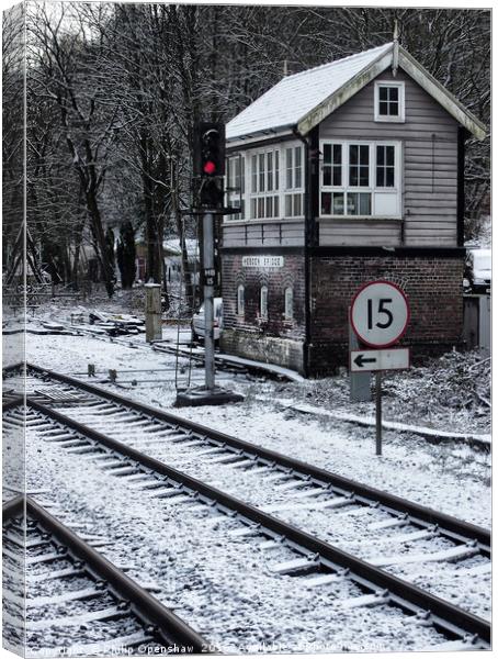 Railway Signal Box in the Snow - Hebden Bridge Canvas Print by Philip Openshaw