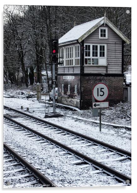 Railway Signal Box in the Snow - Hebden Bridge Acrylic by Philip Openshaw