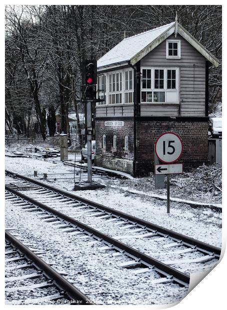 Railway Signal Box in the Snow - Hebden Bridge Print by Philip Openshaw