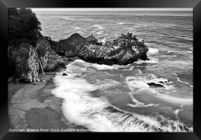 Beautiful McWay Falls along the Big Sur Coast. Framed Print by Jamie Pham