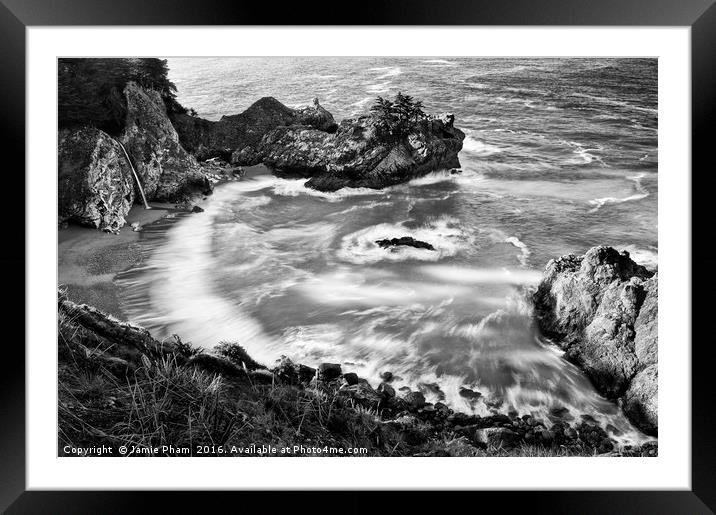 Beautiful McWay Falls along the Big Sur Coast. Framed Mounted Print by Jamie Pham