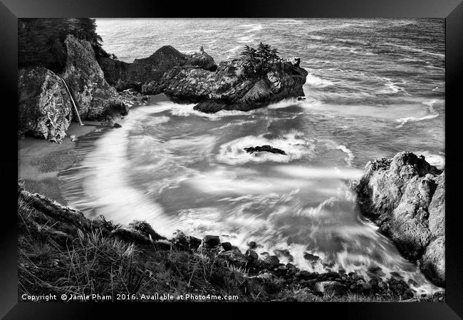 Beautiful McWay Falls along the Big Sur Coast. Framed Print by Jamie Pham