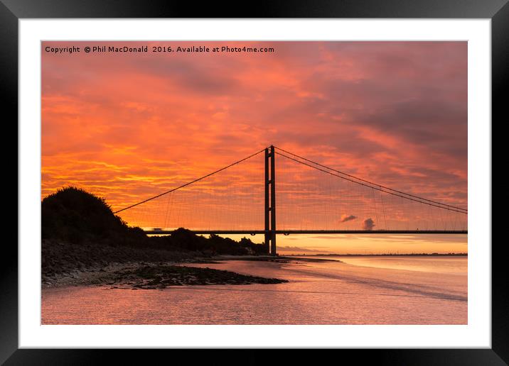 Humber Bridge Blood Red Dawn, Hull Framed Mounted Print by Phil MacDonald