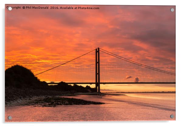 Humber Bridge Blood Red Dawn, Hull Acrylic by Phil MacDonald