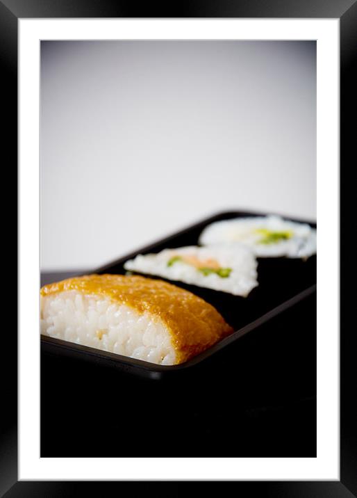 Sushi tray, salad rolls, inari pockets Framed Mounted Print by K. Appleseed.