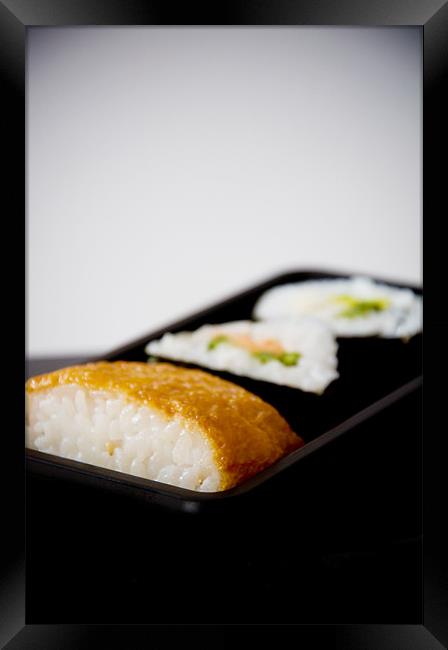Sushi tray, salad rolls, inari pockets Framed Print by K. Appleseed.