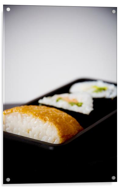 Sushi tray, salad rolls, inari pockets Acrylic by K. Appleseed.
