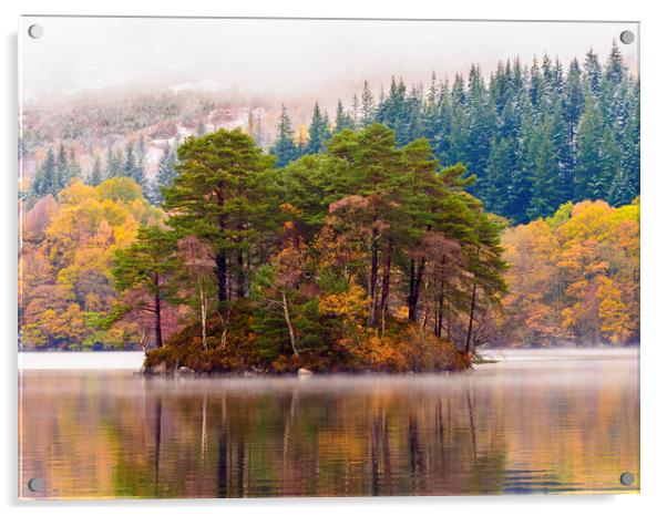 Loch Katrine autumnal scene. Acrylic by Tommy Dickson