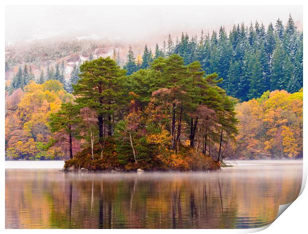 Loch Katrine autumnal scene. Print by Tommy Dickson