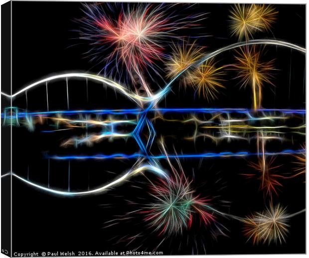 Fractalius of Fireworks at the Infinity Bridge Canvas Print by Paul Welsh