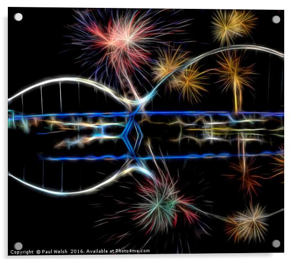 Fractalius of Fireworks at the Infinity Bridge Acrylic by Paul Welsh