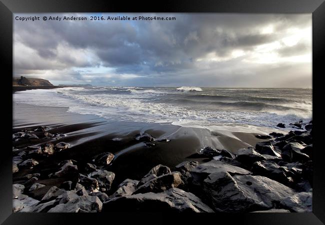 Icelandic Black Beach Seascape Framed Print by Andy Anderson