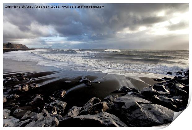 Icelandic Black Beach Seascape Print by Andy Anderson