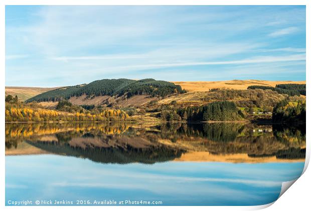 Reflections Pontsticill Reservoir Brecon Beacons  Print by Nick Jenkins