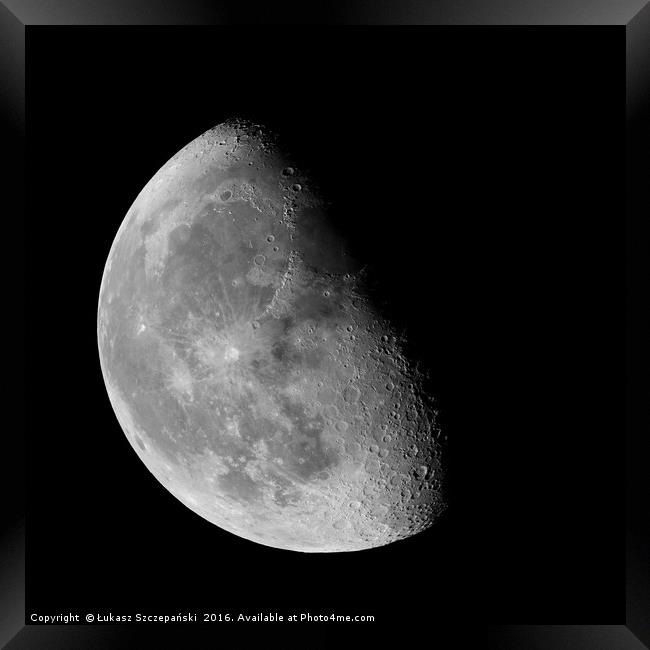 Waning gibbous Moon on black sky Framed Print by Łukasz Szczepański