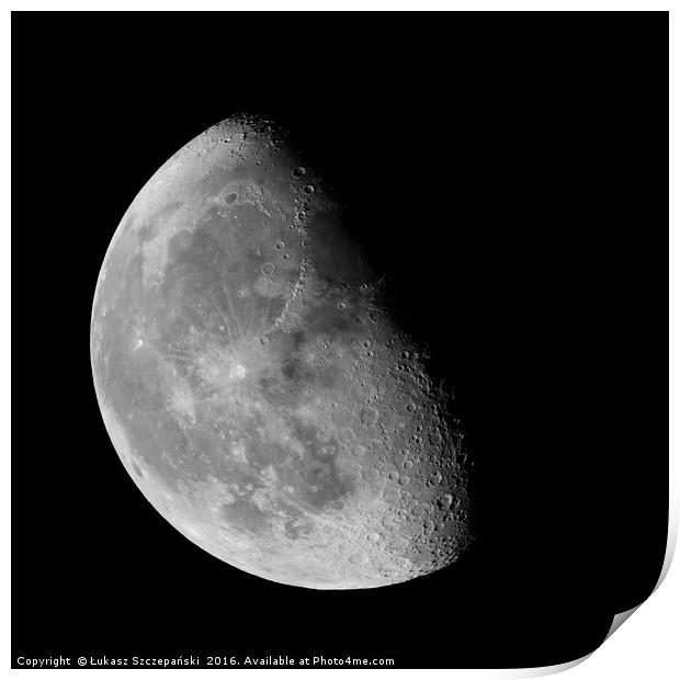 Waning gibbous Moon on black sky Print by Łukasz Szczepański