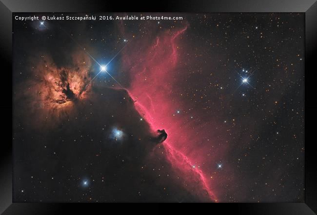 Horsehead and Flame nebula in constellation Orion Framed Print by Łukasz Szczepański