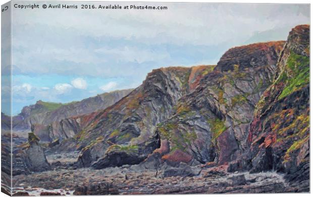 Hartland Quay Cliffs Canvas Print by Avril Harris