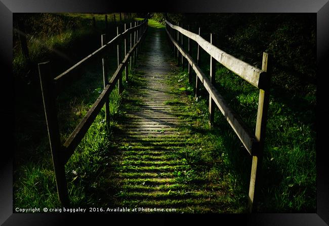 mysterious bridge in the woods Framed Print by craig baggaley