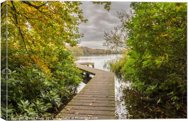 Autumn at Bolam lake jetty Canvas Print by Phil Reay