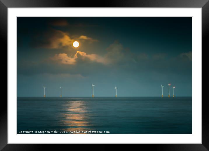 Supermoon rising from the North Sea at Caister Framed Mounted Print by Stephen Mole