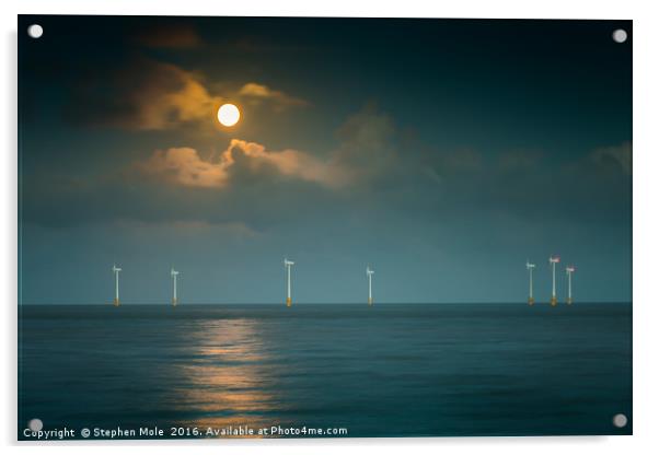 Supermoon rising from the North Sea at Caister Acrylic by Stephen Mole