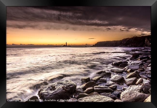 St Mary`s island at sunrise Framed Print by Phil Reay
