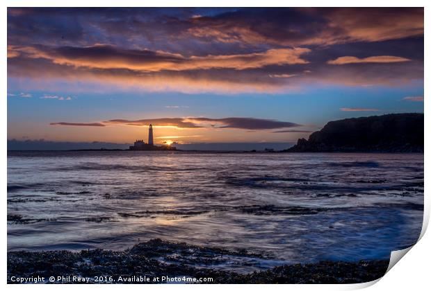 St Mary`s island at sunrise Print by Phil Reay