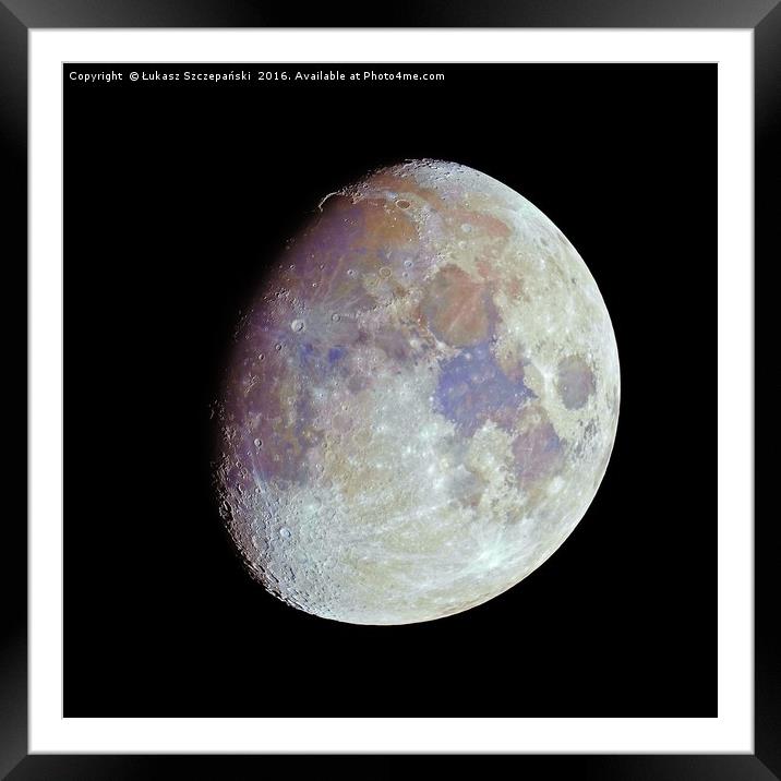 Waxing gibbous color Moon on black sky Framed Mounted Print by Łukasz Szczepański