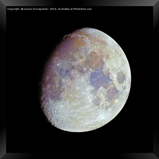 Waxing gibbous color Moon on black sky Framed Print by Łukasz Szczepański
