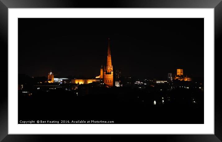 Nighttime Norwich Skyline Framed Mounted Print by Ben Keating