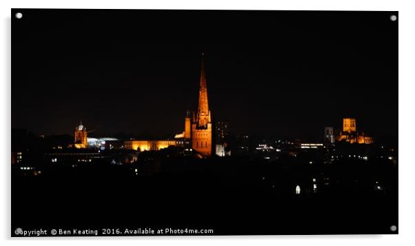 Nighttime Norwich Skyline Acrylic by Ben Keating