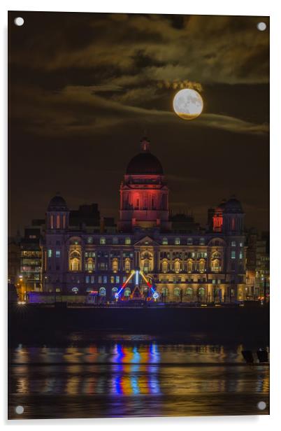 Liverpool supermoon +1 day Acrylic by Rob Lester