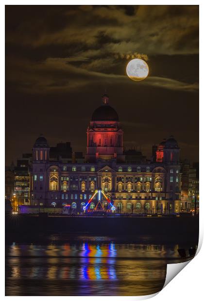 Liverpool supermoon +1 day Print by Rob Lester