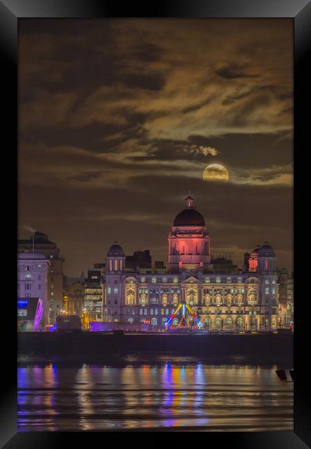 Port of Liverpool building moonrise Framed Print by Rob Lester