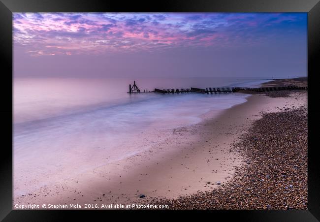 Dawn over the North Sea at Caister in Norfolk Framed Print by Stephen Mole