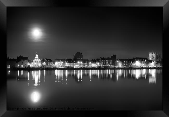 Supermoon rising over Norfolk town UK Framed Print by Simon Bratt LRPS