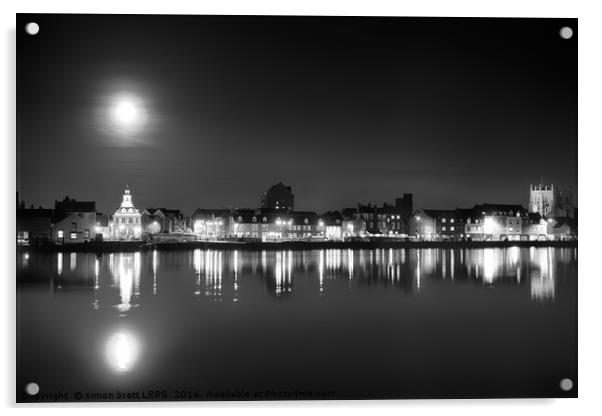 Supermoon rising over Norfolk town UK Acrylic by Simon Bratt LRPS