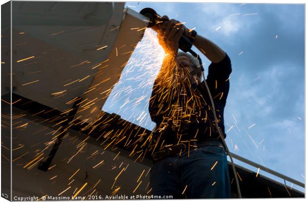 Muliple sparks during metal cutting Canvas Print by Massimo Lama