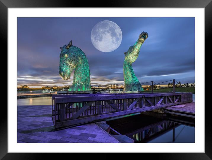 Moonlit Kelpies Framed Mounted Print by Angela H