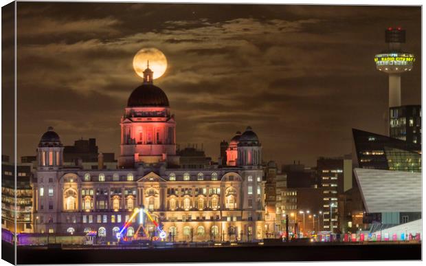 Port of Liverpool building supermoon Canvas Print by Rob Lester