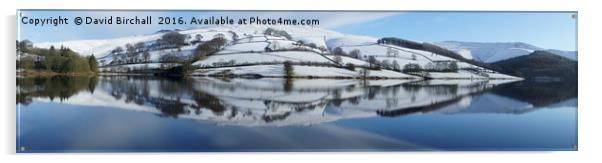 Ladybower Winter Reflections Panorama Acrylic by David Birchall