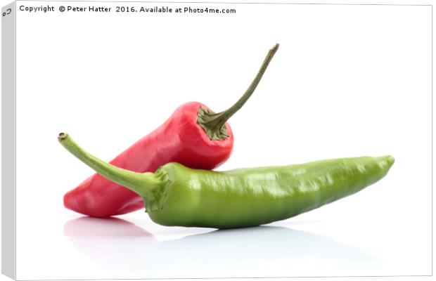 red and green chillies Canvas Print by Peter Hatter