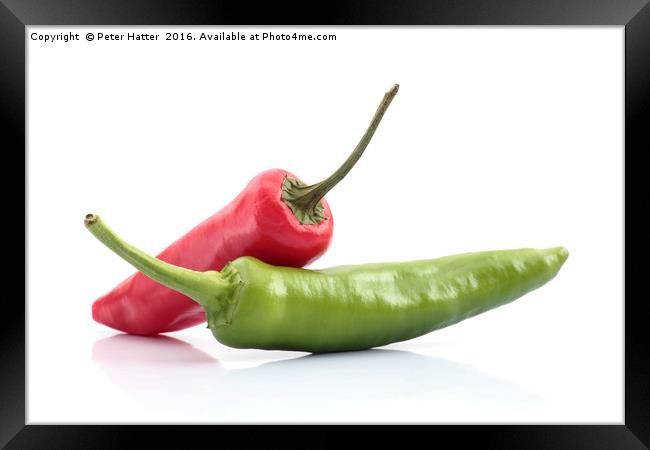 red and green chillies Framed Print by Peter Hatter