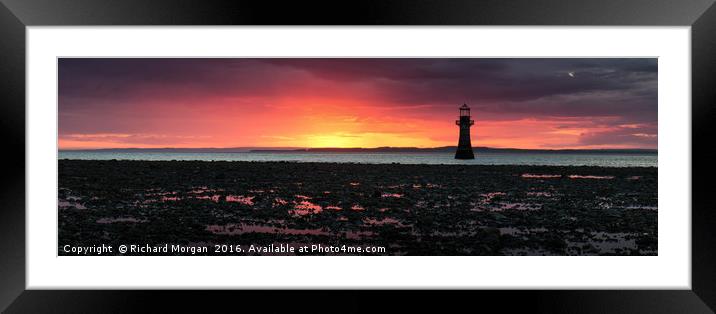 Sunset over Whiteford Lighthouse, Gower, South Wal Framed Mounted Print by Richard Morgan