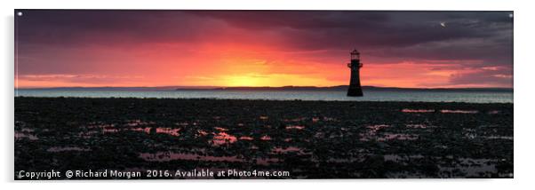 Sunset over Whiteford Lighthouse, Gower, South Wal Acrylic by Richard Morgan
