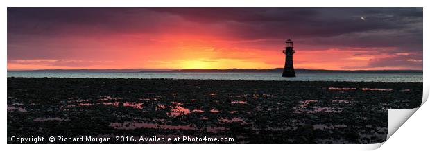 Sunset over Whiteford Lighthouse, Gower, South Wal Print by Richard Morgan