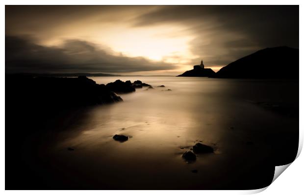 Winter morning at Mumbles lighthouse Print by Leighton Collins