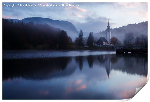 Morning at Lake Bohinj in Slovenia Print by Ian Middleton